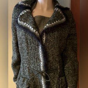 Ermanno Scervino couture greens and greys tweedy coat with cinch.  NWT.